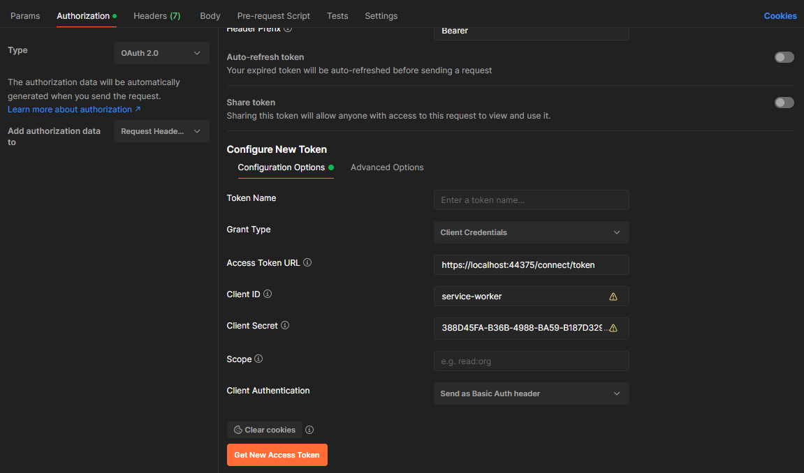 OAuth 2.0 client credentials grant with Postman