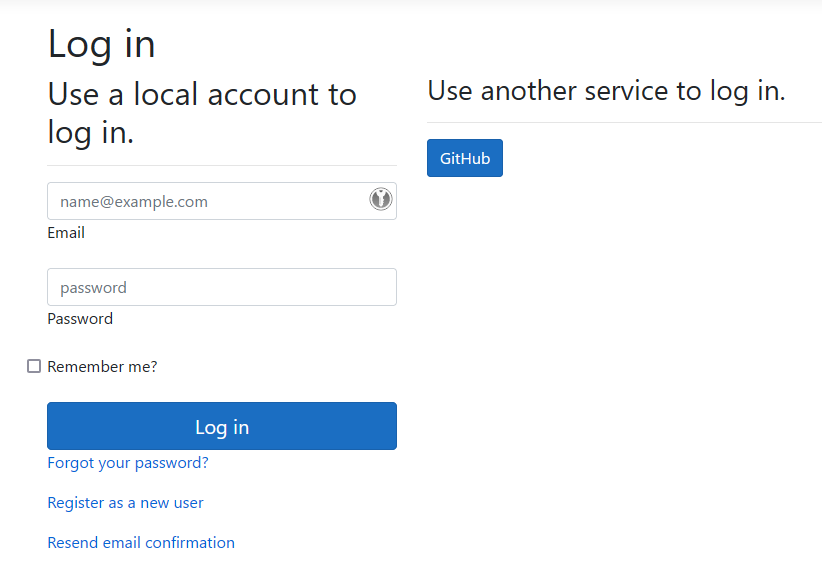Identity UI showing GitHub as a supported external provider